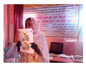 Training Workshop on the (PHAST) participatory hygiene and sanction transmission approach in hygiene and public Health habits for 60 HKP in 10 Area in Algenina and Ardamata